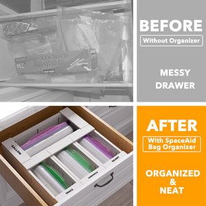 SpaceAid Bag Storage Organizer for Kitchen Drawer, Bamboo Organizer, Compatible with Gallon, Quart, Sandwich and Snack Variety Size Bag (4 Pack)