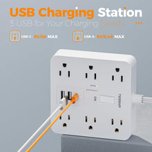 Load image into Gallery viewer, Black Surge Protector Power Strip, TESSAN Flat Plug Extension Cord 5 FT with 6 Outlets 3 USB Charger (1 USB C), 1700J Protection Multiple Outlets Charging Station for Home, Office, College Dorm Room