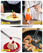 Load image into Gallery viewer, 4 Pcs Fine Long Tweezer Tongs Professional Black, 12&#39;&#39; and 10&#39;&#39; Stainless Steel for Kitchen, Food, Cooking, Repairing, Sea food and BBQ
