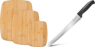 Bread Knife for Homemade Bread + Bamboo Cutting Board Set Bundle