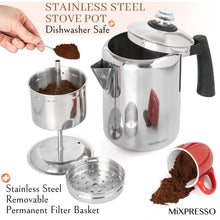 Load image into Gallery viewer, Mixpresso Stainless Steel Stovetop Coffee Percolator, 52 oz Classic Percolator Coffee Pot, Excellent As Camping Pot, 12 Cup Stainless Steel Camping Coffee Makers, Cool-Touch Handle.