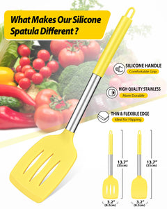 Pack of 2 Silicone Solid Turner, Non Stick Slotted Kitchen Spatulas, High Heat Resistant BPA Free Cooking Utensils, Ideal Cookware for Fish, Eggs, Pancakes(Black)
