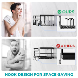 HomeHacks Shower Caddy, No Drilling Rustproof Organizer with Save Space Hooks, Apartment Essentials for Bathroom, Kitchen & Living Room, Shelf for Inside Shower, 2-Pack