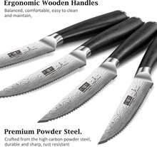 Load image into Gallery viewer, Steak Knives Set of 6, 4.5 Inch Japanese Serrated Steak Knife Set, Ultra Sharp High Carbon Powder Steel Steak Knife with Pakkawood Handle