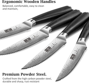 Steak Knives Set of 6, 4.5 Inch Japanese Serrated Steak Knife Set, Ultra Sharp High Carbon Powder Steel Steak Knife with Pakkawood Handle