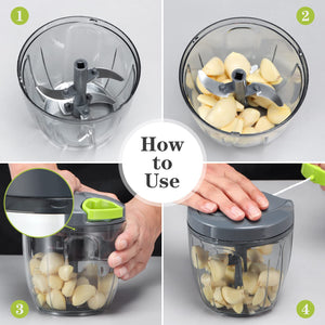 Manual Food Chopper Vegetable Cutter, Hand String Vegetable Chopper Onions Cutter for Vegetable Fruits Nuts BPA Free Food Safe Material, 550ml Gray