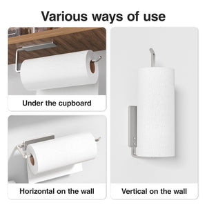 Paper Towel Holder Under Cabinet - Wall Mounted Paper Towel Holder No Drilling, Adhesive Under Cabinet Roll Holder, Black Kitchen Towel Holder, 31 x 8 x 3.5 cm, Aluminum, Black