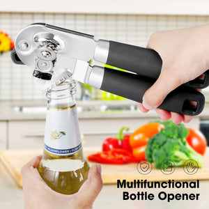 Beneno Can Opener Manual with Magnet, Hand Held Heavy Duty Can Opener with Durable Sharp Blade Smooth Edge, Big Effort-Saving Knob, Soft Grip Rubber Handle, Multifunctional Bottle Opener, Green