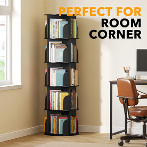 SpaceAid 4 Tier Rotating Bookshelf Tower, Spinning Bookcase Lazy Susan, Revolving 360 Book Shelf Storage Round Carousel, Vertical Rotate Turning Spiral Corner Organizer, White