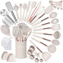 Load image into Gallery viewer, Umite Chef Silicone Kitchen Cooking Utensil Set, 43 pcs Spatula Set with Stainless Steel Handle, Non-stick Heat Resistant - Best Cookware Set-(Khaki)