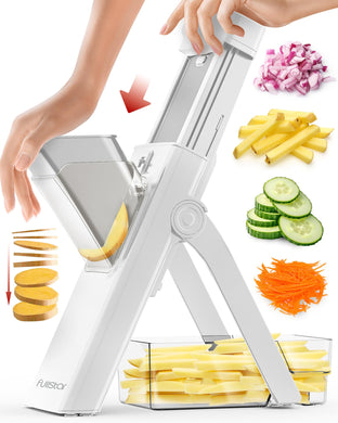 Safer Mandoline Slicer for Kitchen, Cucumber Slicer, Potato, Julienne Vegetable & Food Chopper (4 in 1, Solid White)
