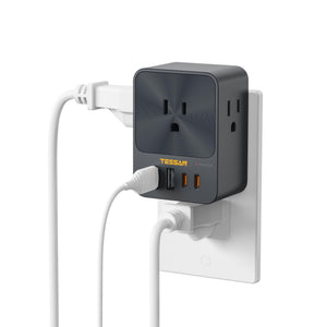 USB C Charger Block 20W PD, TESSAN 4 USB Wall Charger Fast Charging with 3 Outlet Extender Surge Protector, 3 Side Multi Port Adapter, Electric Multiple Outlet Plug for Home Office Dorm Room