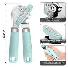 Load image into Gallery viewer, Beneno Can Opener Manual with Magnet, Hand Held Heavy Duty Can Opener with Durable Sharp Blade Smooth Edge, Big Effort-Saving Knob, Soft Grip Rubber Handle, Multifunctional Bottle Opener, Green