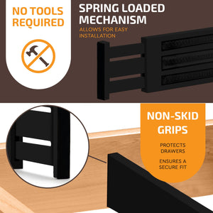 6 Pack Drawer Dividers 6 Inch High, 11”-17" Adjustable Bamboo Organizers Large Expandable Drawer Separators for Cloths, Dresser, Bedroom, Bathroom, Baby Drawer, Office & Kitchen Utensils (Natural)