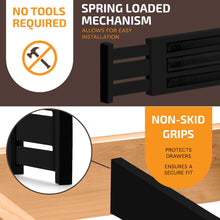 Load image into Gallery viewer, 6 Pack Drawer Dividers 6 Inch High, 11”-17&quot; Adjustable Bamboo Organizers Large Expandable Drawer Separators for Cloths, Dresser, Bedroom, Bathroom, Baby Drawer, Office &amp; Kitchen Utensils (Natural)