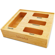 Load image into Gallery viewer, SpaceAid Bag Storage Organizer for Kitchen Drawer, Bamboo Organizer, Compatible with Gallon, Quart, Sandwich and Snack Variety Size Bag (1 Box 4 Slots)