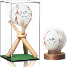 Load image into Gallery viewer, JupDec Baseball Display Case with Wood Stand, Clear Acrylic &amp; Plastic Game Ball Holder Showcase, UV Protection Souvenirs and Collectibles Box, Ideal Gift for Autograph Single MLB Ball