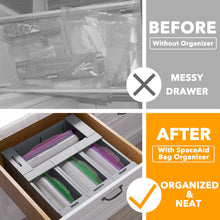 Load image into Gallery viewer, SpaceAid Bag Storage Organizer for Kitchen Drawer, Bamboo Organizer, Compatible with Gallon, Quart, Sandwich and Snack Variety Size Bag (4 Pack)