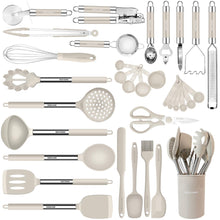 Load image into Gallery viewer, Kitchen Utensils Set-Silicone Cooking Utensils-33pcs Non-Stick Silicone Cooking Kitchen Utensils Spatula Set with Holder-Best Kitchen Cookware with Stainless Steel Handle (Khaki)