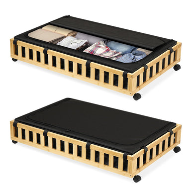 2 Pack Bamboo Under Bed Storage with Wheels, 39”x20”x7.8” Lager Under Bed Storage Containers (Brown)