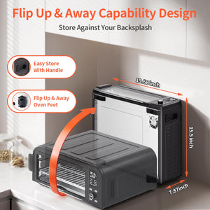 19QT Digital 8-in-1 Air Fryer Toaster Oven, 550°F Flavor-Lock Tech, Flip Up & Away Capability, 40+ Recipes, Airfryer Countertop Oven Combo, 4 Accessories, Fit 13" Pizza Black