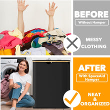 Load image into Gallery viewer, SpaceAid Laundry Hamper with Lid, 110L Large Tall Clothes Basket Bin with Bamboo Handles, Collapsible Laundry Hamper for Bedroom, Bathroom, Dorm, Laundry Room - Black