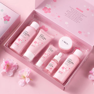 Skin Care Set JAPAN SAKURA Beauty Gift Sets Skin Care Kit with Cleanser, Toner, Lotion, Serum, Eye Cream, Face Cream, Make up Primer Travel Kit for Women Wife Mom 7pcs