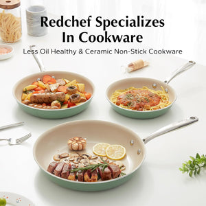 Redchef Ceramic Pots and Pans Set Non Stick, Nonstick Kitchen Cookware Sets, Non Toxic Pots and Pans Set Non Stick, PFAS PFOA & PTFE Free, Nonstick Frying Pans Set, Ceramic Pan Skillet, RV Cookware