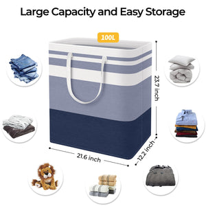 HomeHacks 2 Pack Large Laundry Baskets, Waterproof, Freestanding Laundry Hampers, Collapsible Clothes Hamper with Reinforced Handles in Laundry Room, College Dorm, Bathroom, Bedroom (Grey, 75Lx2)