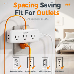 Multi Plug Outlet Extender, TESSAN Surge Protector Wall Plug Splitter with 5 Electrical Outlet Expander, Multiple Plug Adapter for Travel Home Office