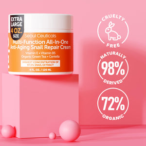SeoulCeuticals Korean Skin Care 97.5% Snail Mucin Moisturizer Cream - K Beauty Skincare Day & Night Snail Repair Cream Filtrate Cruelty Free 2oz