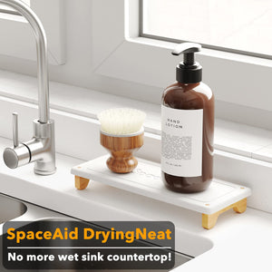 SpaceAid DryingNeat Sink Organizer, Instant Dry Sink Caddy Organizers, Kitchen Sponge Soap Holder Dispenser, Countertop Fast Drying Rack (Bamboo Feet, Gray)