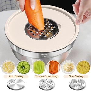Umite Chef Mixing Bowls with Airtight Lids Set with Grater Attachments Silicone Kitchen Utensil Set