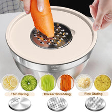 Load image into Gallery viewer, Umite Chef Mixing Bowls with Airtight Lids Set, 8PCS Stainless Steel Khaki Nesting Bowls with Grater Attachments, Kitchen Bowls with Non-Slip Bottoms, Size 5, 4, 3.5, 2, 1.5QT for Mixing &amp; Serving