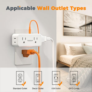Surge Protector Outlet Extender, TESSAN Multi Plug Splitter with 4 Electrical Outlets 3 USB Ports(1 USB C), Multiple Plug Mini Wall Expander for Home Bathroom Office Dorm Room Essentials