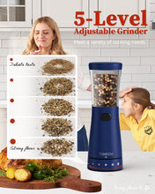 Load image into Gallery viewer, Electric Salt and Pepper Grinder Set with Storage Base, Stainless Steel Rechargeable Salt and Pepper Grinder Set with 4.5 oz Large Capacity, 1.8&quot; Wide Mouth, Adjustable Coarseness, Ideal for Kitchen