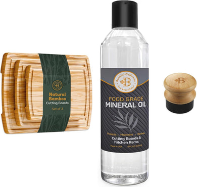 3-Piece Bamboo Cutting Board Set with Mineral Oil and Applicator
