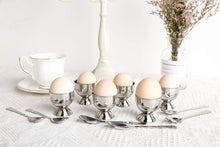 Load image into Gallery viewer, Stainless Steel Egg Cups Set for Hard Soft Boiled Eggs with 6 Egg Cup Holders 6 Egg Spoons