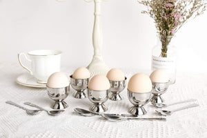 Stainless Steel Egg Cups Set for Hard Soft Boiled Eggs with 6 Egg Cup Holders 6 Egg Spoons