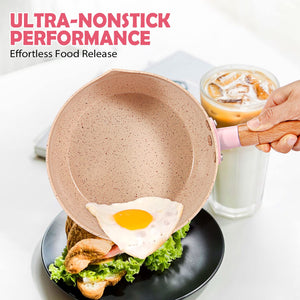 Sauce pan with Lid, 2.1 Quart Nonstick Small Pot, Induction Compatible Aluminum Cooking Pot with Silicone Spatula for Milk, Soup, Pasta, Egg, Rice (PINK)