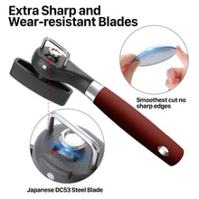 Load image into Gallery viewer, Beneno Can Opener, Manual Side Safe Cut Can Opener Smooth Edge with Durable Sharp Blade, Effort-Saving Knob &amp; Comfortable Non-slip Handle, Brown