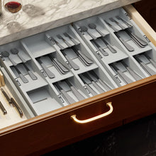 Load image into Gallery viewer, SpaceAid Bamboo Silverware Drawer Organizer with Labels, Kitchen Utensil Tray Holder Organizer for Flatware, Cutlery, Spoon and Knives Drawer Storage Organization (Natural, 6 Slots)