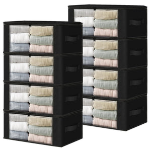HomeHacks Storage 3-Pack Clothes Organizer Storage Bags Foldable Storage Box with Large Clear Window Sturdy Handles for Closet, Dorm, Pillows, Bedding, Clothes, Blankets, 35L, Gray
