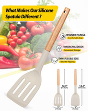 Load image into Gallery viewer, Pack of 2 Silicone Cooking Spatula, Heat Resistant Solid Turner, Non Stick Slotted Spatulas with Wooden Short Handle,Ideal Wood Kitchen Utensils Set for Frying, Baking, Flipping, Turning