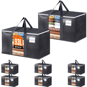 HomeHacks Extra Large Moving Bags with Visible PVC Window, Lightweight but Durable Storage Bags with Reinforced Handles, Storage Totes for Packing, Moving, Storage (93L, 6-Pack)