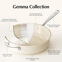 Load image into Gallery viewer, Redchef Ceramic Pots and Pans Set, Deep Saute Pan with Lid, Skillet,8&quot; 9.5&quot; 11&quot; Frying Pan 5QT Jumbo Cooker with Stay Cool Handle, Beige White