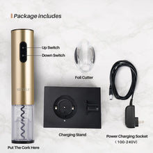 Load image into Gallery viewer, Secura Electric Wine Opener, Automatic Bottle Corkscrew Opener with Foil Cutter, Rechargeable (Champagne Gold)