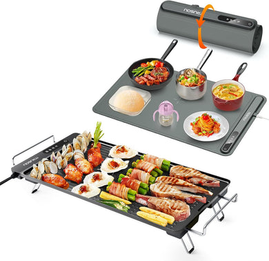 Electric Griddle with Removable Touch Panel, IPX9 Waterproof, Dishwasher-Safe and Electric Warming Tray - Premium Silicone Nano-Material,3 Temperature Settings