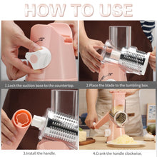 Load image into Gallery viewer, Rotary Cheese Grater Hand Crank Cheese Shredder for Fresh Cheese, Vegetable, Nuts,Non-slip Suction Base, Free Cleaning Brush Three Blades, Black