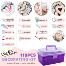 Load image into Gallery viewer, Cookie Decorating Kit 118pcs with Storage Case, Royal Sugar Piping Bags and Tips Icing Supplies Set, Turntable Scribe Decoration Tools for Kids &amp; Cookie Holiday Christmas Valentine
